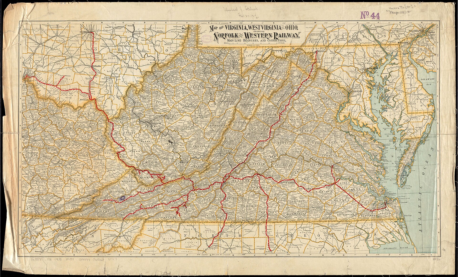Antique map of Mercer County, West Virginia showing Princeton, Bramwell, Bluefield and rural communities